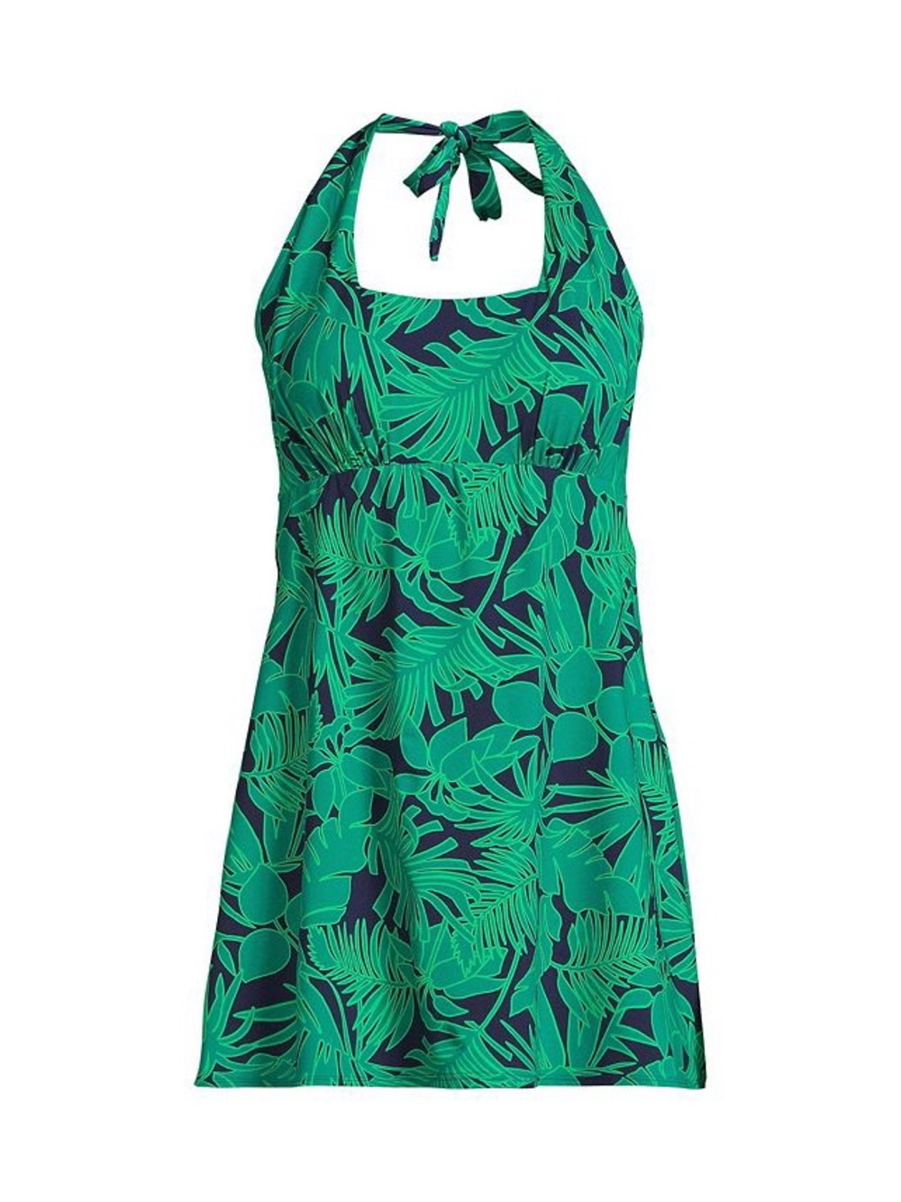 Lands End Green and Navy Tropical Print Swim Dress 1X